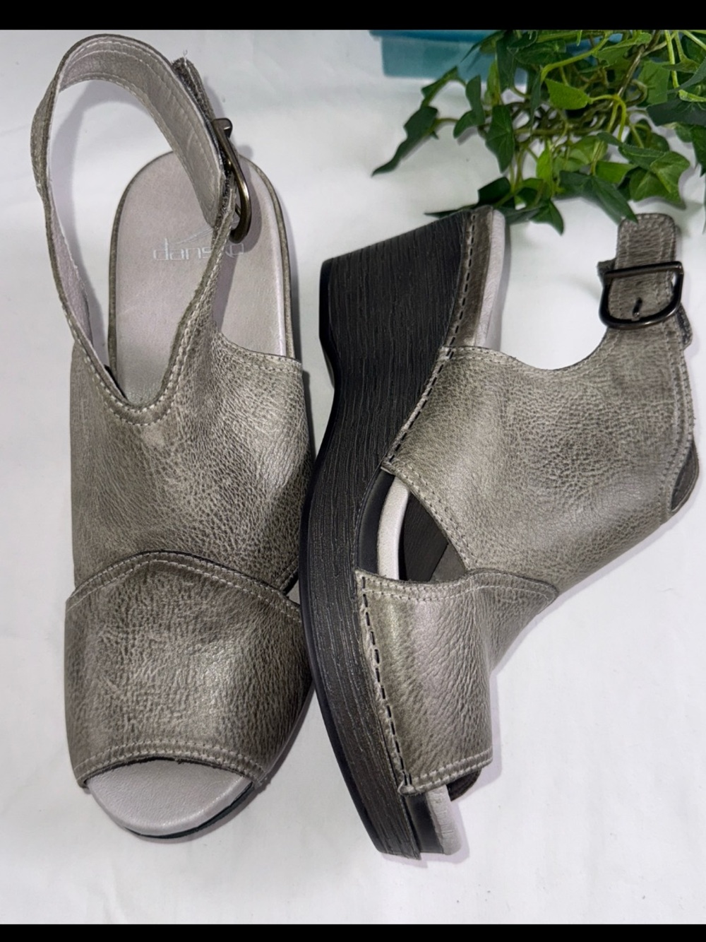 Dansko Vanda Ankle Bootie EU40 US10 Taupe L Slingback Heeled Sandals Wedge Shoe